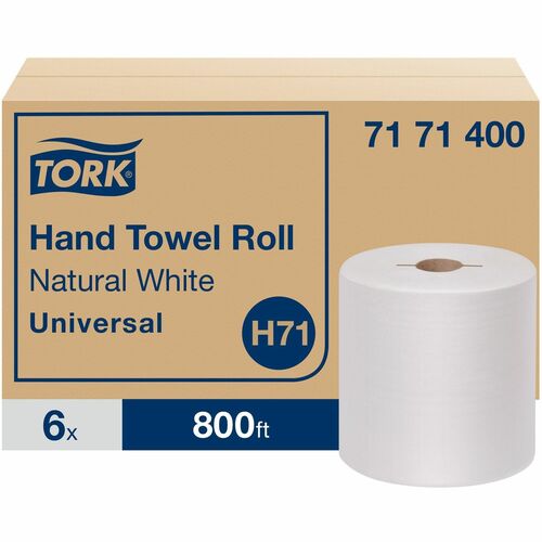 TORK Hand Towel Roll Natural White H71 - Tork Hand Towel Roll, Natural White, Universal, H71, Large, 100% Recycled, 1-Ply, White, 6 Rolls x 800 ft, 7171400