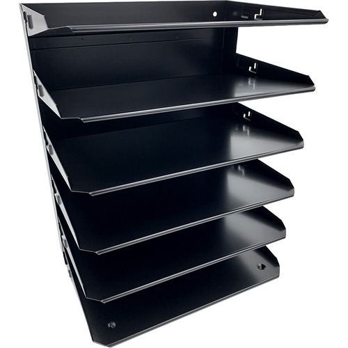 Huron Horizontal Slots Desk Organizer - 6 Compartment(s) - Horizontal - 15" Height x 8.8" Width x 12" Depth - Durable, Label Holder - Black - Steel - 1 Each