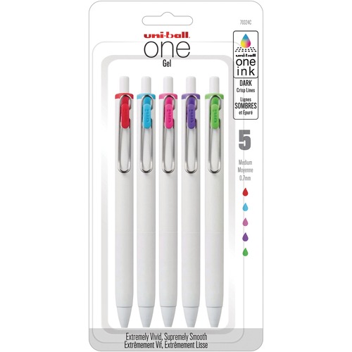 uni-ball ONE Gel Pen - 0.7 mm Pen Point Size - Retractable - Assorted Gel-based, Pigment-based Ink - 5 / Pack