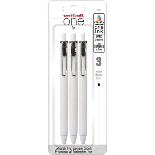 Uni-ball ONE Retractable Gel Pen 0.7 mm Black, 3 Pack - Gel Ink Pens - UBC70322C