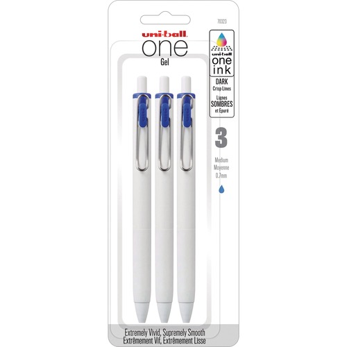 uni-ball ONE Gel Pen - 0.7 mm Pen Point Size - Retractable - Blue Gel-based, Pigment-based Ink - 3 / Pack