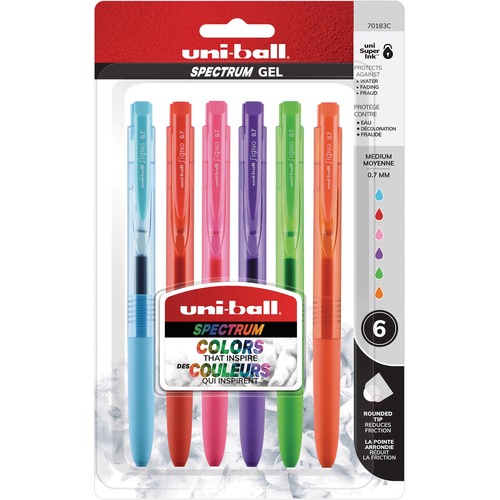 uni-ball Spectrum Rollerball Pen - 0.7 mm Pen Point Size - Assorted Gel-based Ink - 6 / Pack
