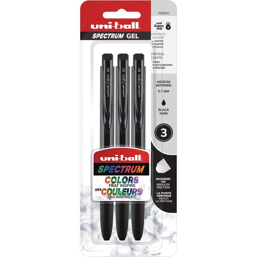 uni-ball Spectrum Rollerball Pen - 0.7 mm Pen Point Size - Black Gel-based Ink - 3 / Pack