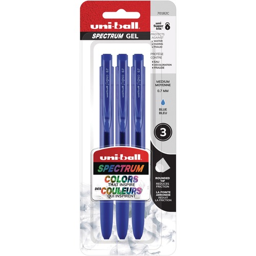 uni-ball Spectrum Rollerball Pen - 0.7 mm Pen Point Size - Blue Gel-based Ink - 3 / Pack