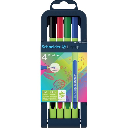 Schneider Line-Up Porous Point Pen - 0.4 mm Pen Point Size - Assorted - Plastic, Rubberized Barrel - 4 / Pack