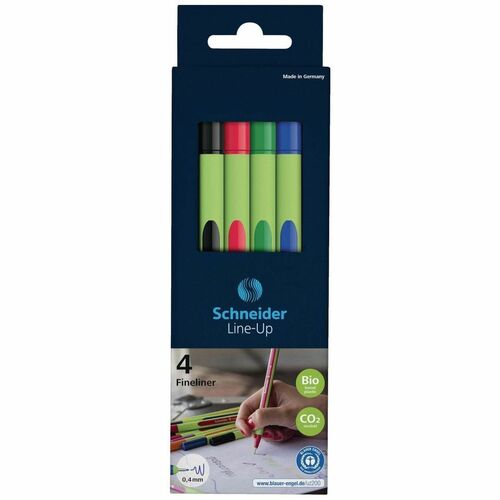 Schneider Line-Up Porous Point Pen - 0.4 mm Pen Point Size - Assorted - Plastic, Rubberized Barrel - 4 / Pack - Specialty Markers - PSYRS191094