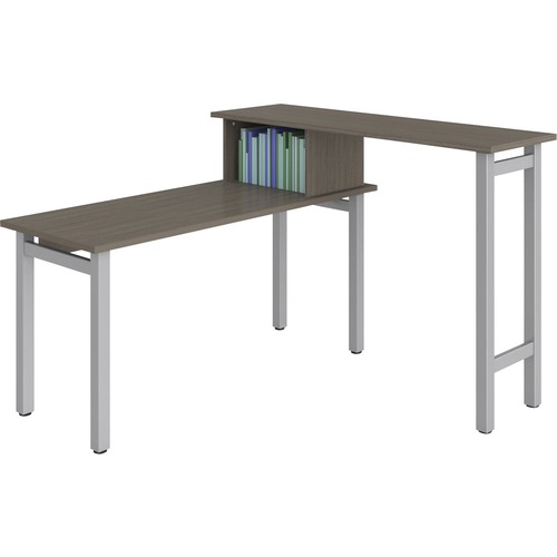 Offices To Go Ionic Workstation - 60" x 24"29" Desk, 60" x 18"42" Table, 1" Top, 60" x 60"42" - Single Pedestal - Finish: Absolute Acajou