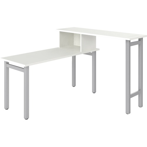 Offices To Go Ionic Workstation - 60" x 24"29" Desk, 60" x 18"42" Table, 1" Top, 60" x 60"42" - Single Pedestal - Finish: Designer White