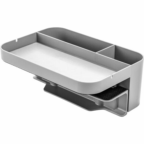 Deflecto Large Standing Desk Organizer - 3 Compartment(s) - 3.5" Height x 9" Width x 6.2" Depth - Portable, Spring Loaded, Built-in Cord Catcher - Gray - Acrylonitrile Butadiene Styrene (ABS) - 1 Each