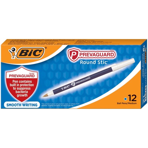 BIC PrevaGuard Round Stic Ballpoint Pen - Medium Pen Point - 1 mm Pen Point Size - Blue - Blue Plastic Barrel - 1 Dozen