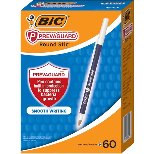 BIC PrevaGuard Round Stic Ballpoint Pen - Medium Pen Point - 1 mm Pen Point Size - Blue - Blue Plastic Barrel - 60 / Box