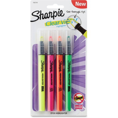 Sharpie Clear View Highlighter Pack - Chisel Marker Point Style - Assorted - 4 / Pack