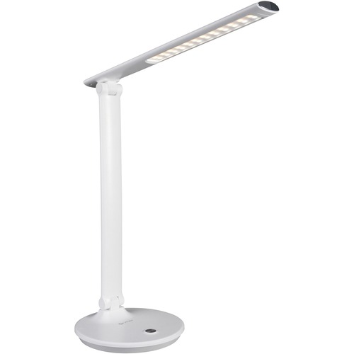 OttLite Emerge Led Lamp - 23" Height - 6.8" Width - LED Bulb - Faux Leather - USB Charging, ClearSun LED, Dimmable, Touch-activated, Energy Saving, Adjustable Height - 440 lm Lumens - Chrome, Plastic - Desk Mountable, Table Top - White - for Desk, Table, 