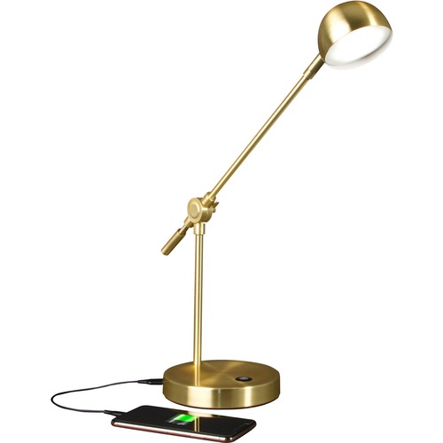 OttLite Direct LED Desk Lamp - 18" Height - 4" Width - LED Bulb - Adjustable Height, USB Charging, Adjustable Shade, Touch-activated, Adjustable Brightness, ClearSun LED, Energy Saving - 300 lm Lumens - Brass, Metal - Desk Mountable - Brown, Brass - for D