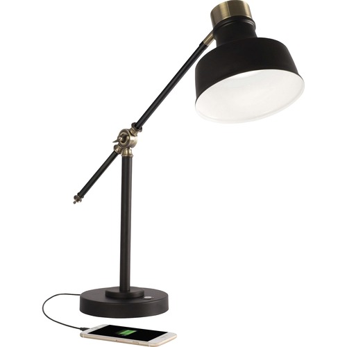 OttLite Balance LED Desk Lamp - 18" Height - 4" Width - LED Bulb - Black, Antique Brass - Adjustable Arm, Adjustable Shade, Energy Saving, USB Charging, ClearSun LED - 428 lm Lumens - Metal - Desk Mountable - Brown - for Office, Living Room, Bedroom, Desk