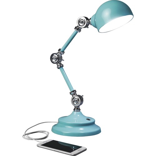OttLite Revive LED Desk Lamp - Turquoise - 15.5" Height - 6" Width - LED Bulb - USB Charging, Adjustable Brightness, Touch-activated, Adjustable Height, Adjustable Knob, ClearSun LED, Energy Saving - 400 lm Lumens - Metal - Desk Mountable - Blue, Turquois