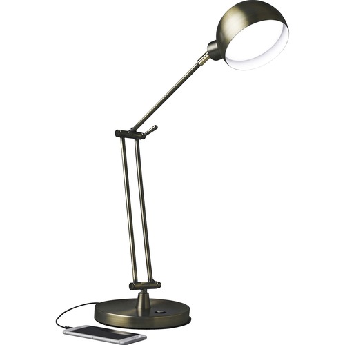 OttLite Wellness Series Refine LED Desk Lamp - 24" Height - 7" Width - LED Bulb - Antique Brass - USB Charging, Adjustable Brightness, Touch-activated, Adjustable Height, Adjustable Knob, ClearSun LED - 400 lm Lumens - Brass, Metal - Desk Mountable - Brow