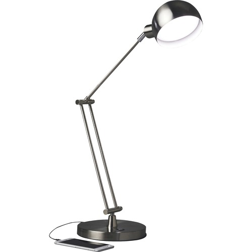 OttLite Wellness Series Refine LED Desk Lamp - 24" Height - LED Bulb - Brushed Nickel, Metal - USB Charging, Adjustable Brightness, Touch-activated, Adjustable Height, Adjustable Knob, Adjustable Angle, ClearSun LED - 400 lm Lumens - Nickel, Metal - Desk 