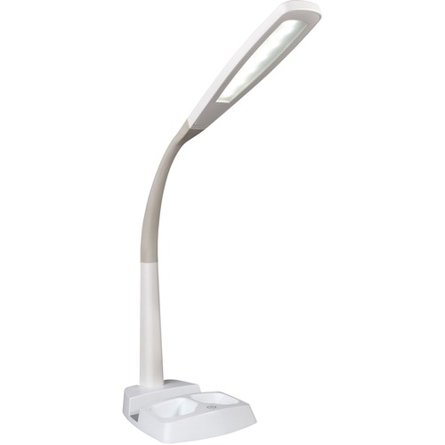 OttLite LED Desk Lamp with Charging Station - 26.5" Height - 7.5" Width - LED Bulb - USB Charging, Flexible Arm, Adjustable Height, ClearSun LED - Plastic - Desk Mountable - White - for Tablet, Phone, Desk