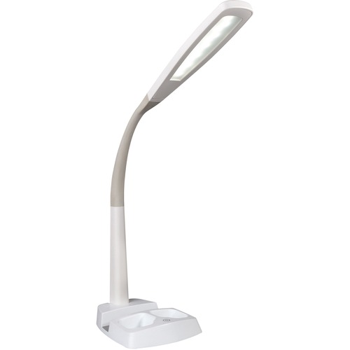 OttLite LED Desk Lamp with Charging Station - 26.5" x Height 7.5" Width - LED Bulb - USB Charging, Flexible Arm, Adjustable Height, ClearSun LED - Plastic - Desk Mountable - White - for Tablet, Phone, Desk