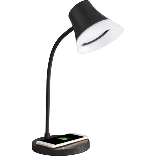 OttLite Shine Charging LED Desk Lamp - 17" x Height 6" Width - LED Bulb - Qi Wireless Charging, Touch Sensitive Control Panel, Dimmable, Adjustable Height, USB Charging, Gooseneck, ClearSun LED - 270 lm Lumens - Plastic - Desk Mountable - Black - for Phon