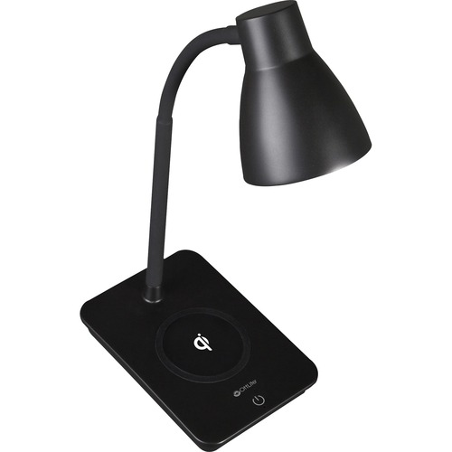 OttLite Infuse LED Desk Lamp with Wireless Charging - 15.5" Height - 4.3" Width - LED Bulb - Adjustable, Adjustable Brightness, Flexible Neck, Qi Wireless Charging, USB Charging, ClearSun LED, Dimmable, Energy Saving - Plastic - Desk Mountable - Black - f