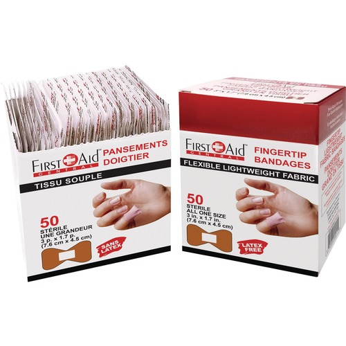 First Aid Central Fabric Fingertip Adhesive Bandages - 1.75" (44.45 mm) x 3" (76.20 mm) - 50/Pack - Fabric - Bandages & Wraps - FXX500126