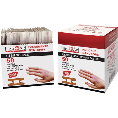 First Aid Central Fabric Knuckle Adhesive Bandages - 1.50" (38.10 mm) x 3" (76.20 mm) - 50/Box - Fabric