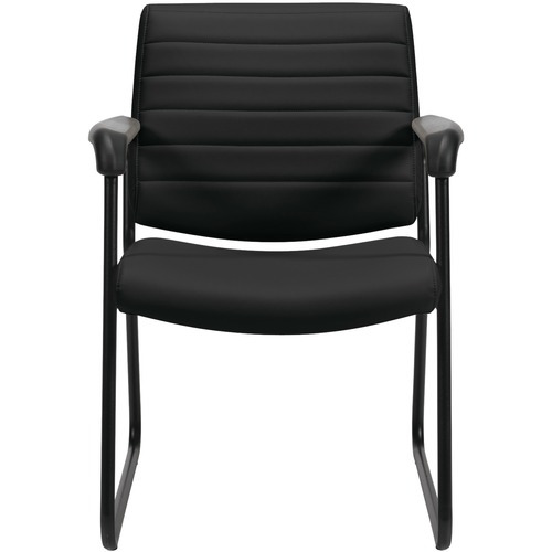Offices To Go Caman Medium Back Guest Chair Black - Mid Back - Sled Base - Black - Luxhide, Bonded Leather - Armrest - 1 Each - Reception, Side & Guest Chairs - GLBMVL11888PU30BL2