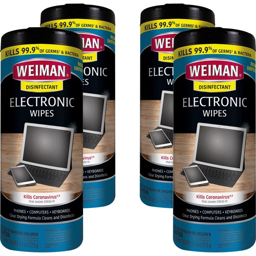Weiman E-Tronic Wipes - For TV, Keyboard, Monitor, Notebook, Smartphone, Tablet, Electronics, Plasma Display, LCD - Streak-free, Lint-free, Ammonia-free, Anti-static, Pre-moistened - 30 / Can - 4 / Carton - White