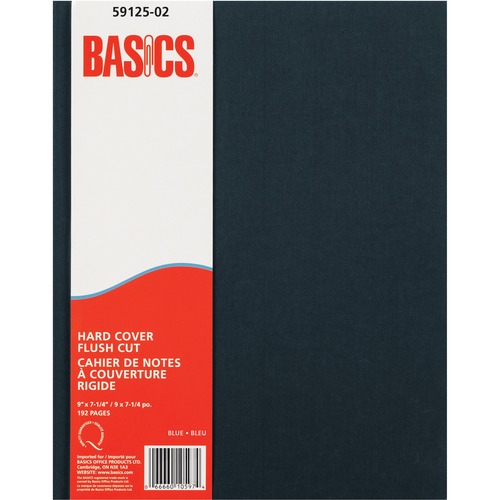 Basics® Hard Cover Flush-Cut Notebook 9" x 7-1/4", 192 pages - Section Sewn - Ruled Margin - Blue Cover -Acid-free
