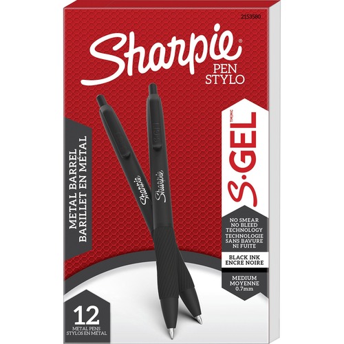 Sharpie S-Gel Pens - Medium Pen Point - 0.7 mm Pen Point Size - Black Gel-based Ink - Matte Black Metal Barrel - 12 / Dozen