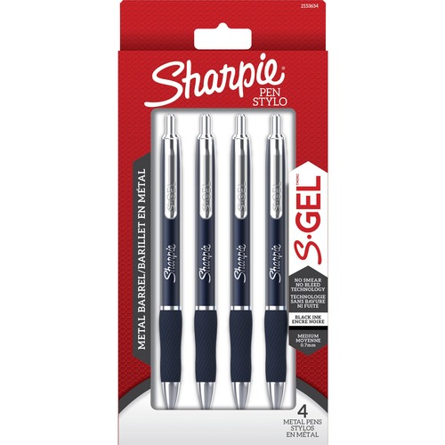 Sharpie S-Gel Pens - 0.7 mm Medium Pen Point - Black Ink - Gel-based - Midnight Blue Metal Barrel - 4 / Pack
