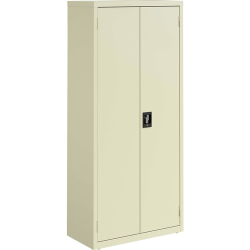 Lorell Fortress Series Slimline Storage Cabinet - 30" x 15" x 66" - 4 x Shelf(ves) - 720 lb Load Capacity - Durable, Welded, Nonporous Surface, Recessed Handle, Removable Lock, Locking System - Putty - Baked Enamel - Steel - Recycled