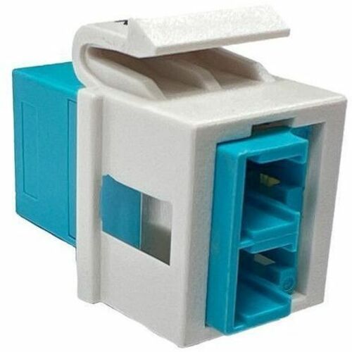Ortronics 1-LC (2 Fibers) Fiber Keystone Module, Aqua Adapter, Fog White Housing