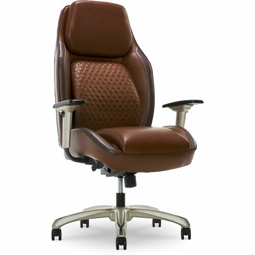Shaquille O'Neal™ Zephyrus Ergonomic Bonded Leather High-Back Executive Office Chair, Brown/Silver - Brown Seat Color - Leather, Bonded Leather Seat Material - Bonded Leather Back Material - Silver Frame Color - Nylon, Steel, Wood Frame Material - H