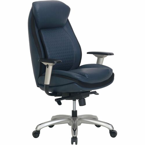 Shaquille O'Neal™ Zethus Ergonomic Bonded Leather High-Back Executive Office Chair, Navy/Silver - Navy Seat Color - Leather, Bonded Leather Seat Material - Bonded Leather Back Material - Silver Frame Color - Nylon, Steel, Wood Frame Material - High 