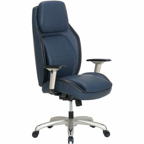 Shaquille O'Neal™ Zephyrus Ergonomic Bonded Leather High-Back Executive Chair, Navy/Silver - Navy Seat Color - Leather, Bonded Leather Seat Material - Bonded Leather Back Material - Silver Frame Color - Nylon, Steel, Wood Frame Material - High Back 