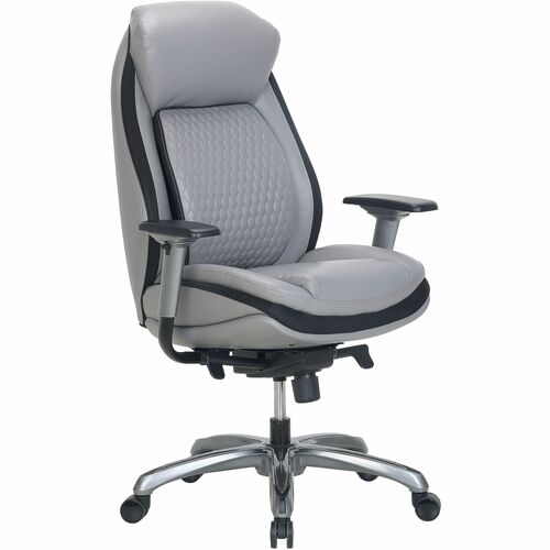 Shaquille O'Neal™ Zethus Ergonomic Bonded Leather High-Back Executive Chair, Gray/Silver - Gray Bonded Leather, Leather Seat - Bonded Leather Back - Silver Nylon, Steel, Wood Frame - High Back - Armrest - 1 Each