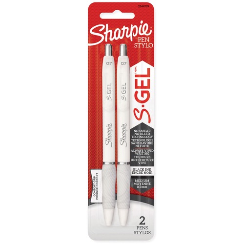 Sharpie S-Gel Fashion Retractable Pens 0.7 mm White Black 2/pkg - Medium Pen Point - 0.7 mm Pen Point Size - Retractable - Black - White Barrel - 2 / Pack