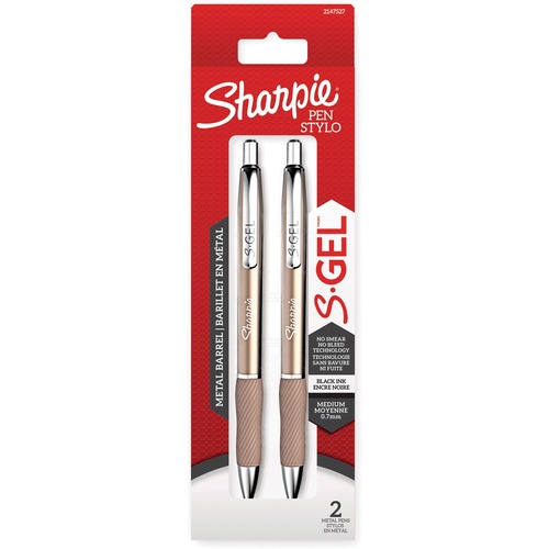 Sharpie S-gel 2pk Black Ink Gel Pens 0.7mm Medium Tip - Gold Metal