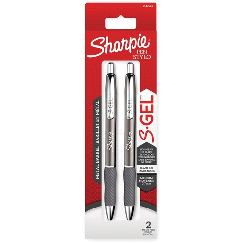 Sharpie S-Gel Metal Retractable Pens Medium Pen Point - 0.7 mm Pen Point Size - Retractable - Black - Gunmetal Metal Barrel - 2 / Pack