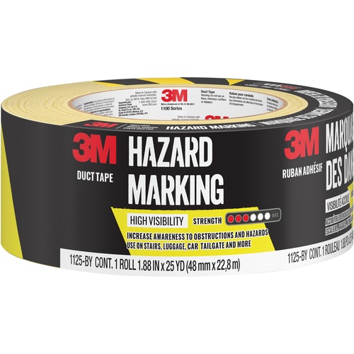 3M Duct Tape - 24.9 yd (22.8 m) Length x 1.89" (48 mm) Width - Poly - Black, Yellow