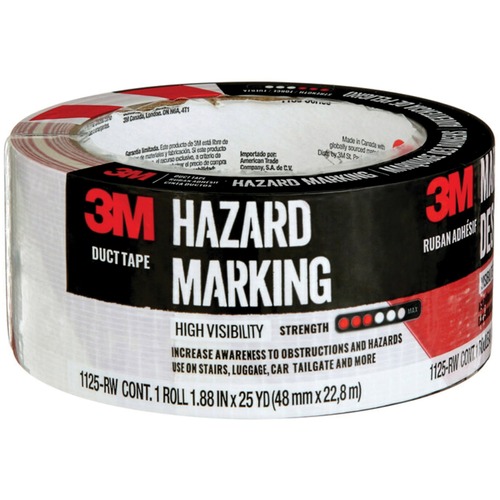 3M Duct Tape - 24.9 yd (22.8 m) Length x 1.89" (48 mm) Width - 21.33 ft (6500 mm) Thickness - Poly, Natural Rubber, Cotton - Polyethylene Backing - 12 Roll - White, Red