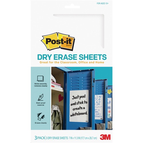 Post-it® Dry Erase Sheet - 11" (279.40 mm) Length x 7" Width - 3 / Pack