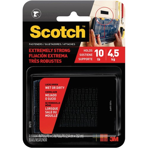 Scotch Extreme Fasteners RF6731, Black, 1 in x 3 in (2.54 cm x 7.62 cm), 2/pack - 3" (76.2 mm) Length x 1" (25.4 mm) Width - 2 / Pack - Black