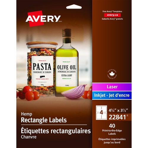 AveryÂ® Print-to-the-Edge Hemp Labels 3-1/2" x 4-1/4" 40/pkg - Permanent Adhesive - Rectangle - Laser, Inkjet - Beige - 40 / Pack -  - AVE22841