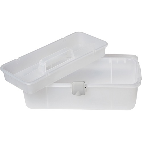 Deflecto Single Tray Storage Box 7-1/3" x 14-2/5" x 5-1/5" White - External Dimensions: 14.4" Width x 5.2" Depth x 7.3" Height - Latch Closure - Stackable - Plastic, Polypropylene - Clear - For Storage, Art Supplies, Craft Supplies, Artist - Storage Boxes & Containers - DEF29601