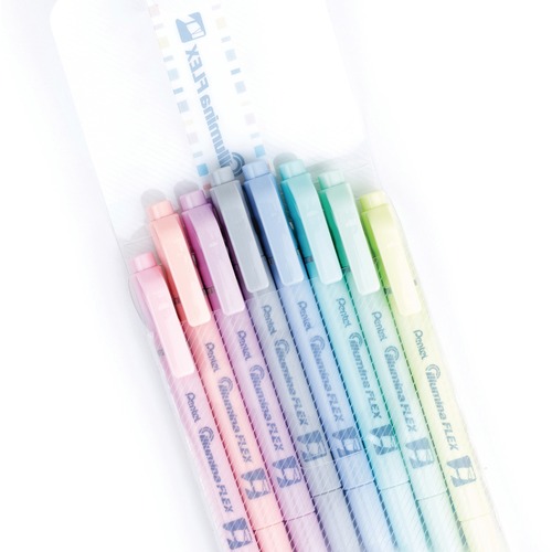 Pentel Illumina Flex Dual Tip Highlighters Assorted Pastel Colours - 8 / Pack - Pen-Style Highlighters - PENSLW11P8
