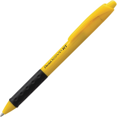 Pentel R.S.V.P.® Retractable Pens Bold Point Yellow Barrel - Bold Pen Point - Refillable - Retractable - Black Oil Based Ink - Yellow Barrel